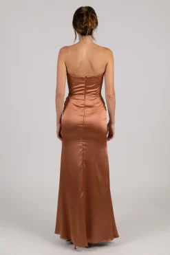 Peyton Strapless Satin Maxi Dress - Terracotta
