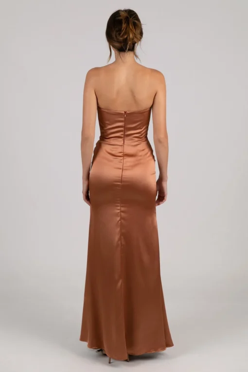 Peyton Strapless Satin Maxi Dress - Terracotta
