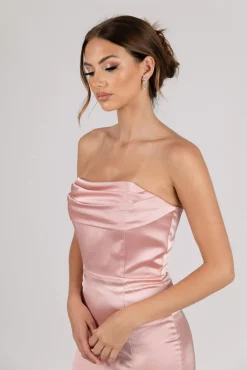 Peyton Strapless Satin Maxi Dress - Dusty Pink