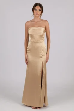 Peyton Strapless Satin Maxi Dress - Neutral Gold