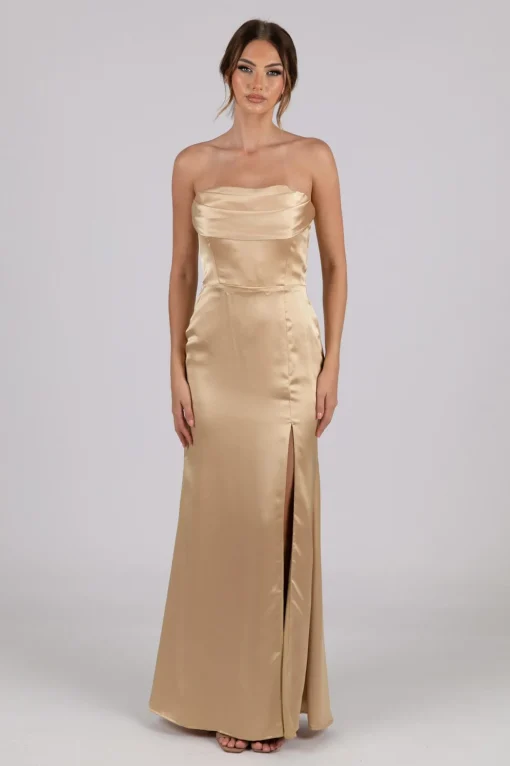 Peyton Strapless Satin Maxi Dress - Neutral Gold