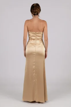 Peyton Strapless Satin Maxi Dress - Neutral Gold