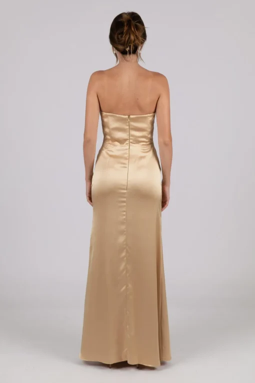 Peyton Strapless Satin Maxi Dress - Neutral Gold