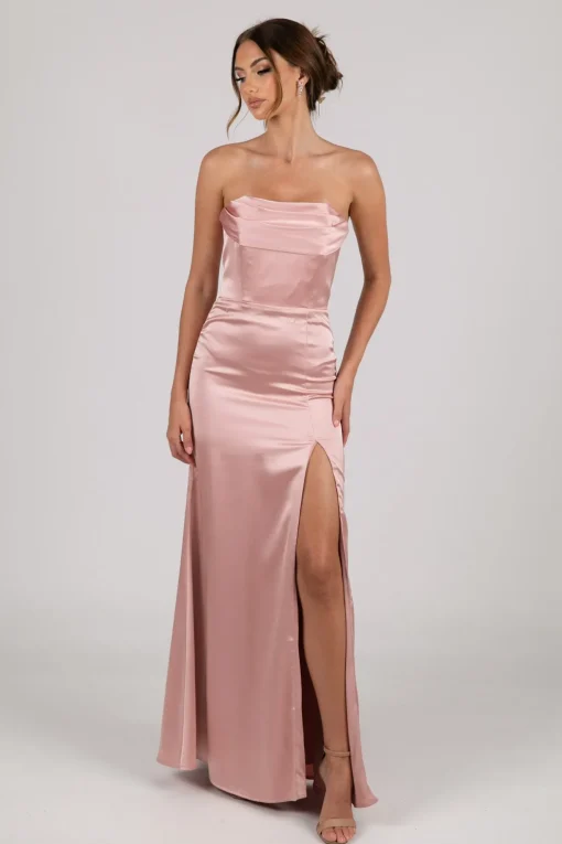 Peyton Strapless Satin Maxi Dress - Dusty Pink