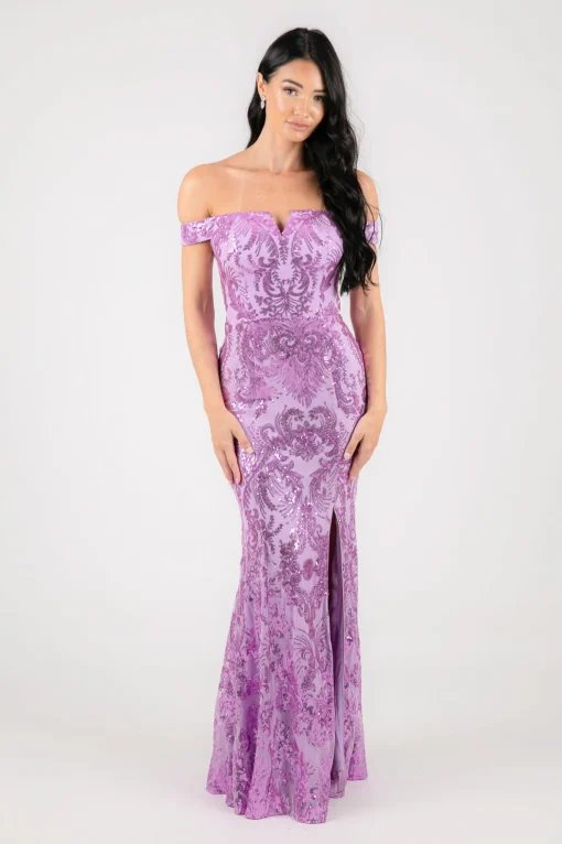 Ramona Off Shoulder Sequin Gown - Lilac