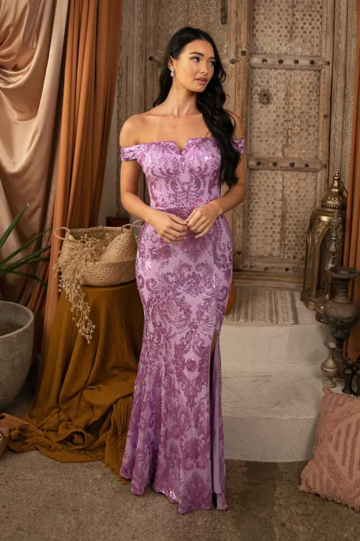 Ramona Off Shoulder Sequin Gown - Lilac