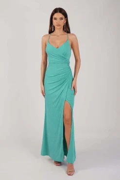 Raya Lace Up Shimmer Gown - Mint