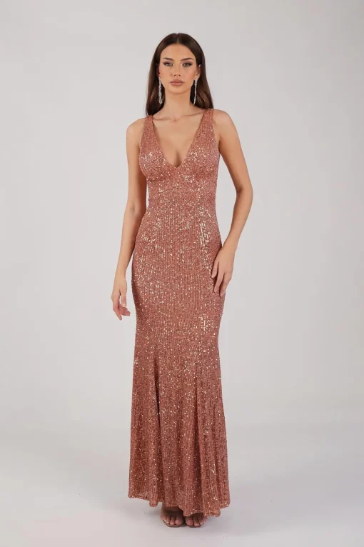 Reyna Sequin Gown - Dusty Rose (XS - Clearance Sale)