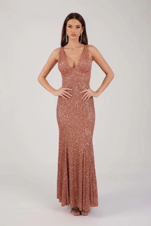 Reyna Sequin Gown - Dusty Rose (XS - Clearance Sale)