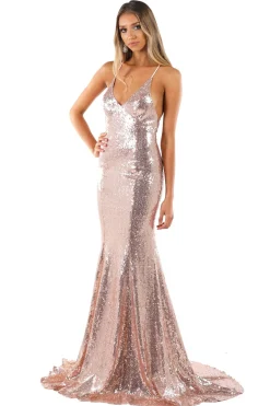 Rosie Lace Up Back Sequin Gown (No Slit) - Multiple Colors Available