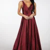 SAMIRA V-Neck Satin Ball Gown - Deep Red