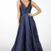 SAMIRA V-Neck Satin Ball Gown - Navy
