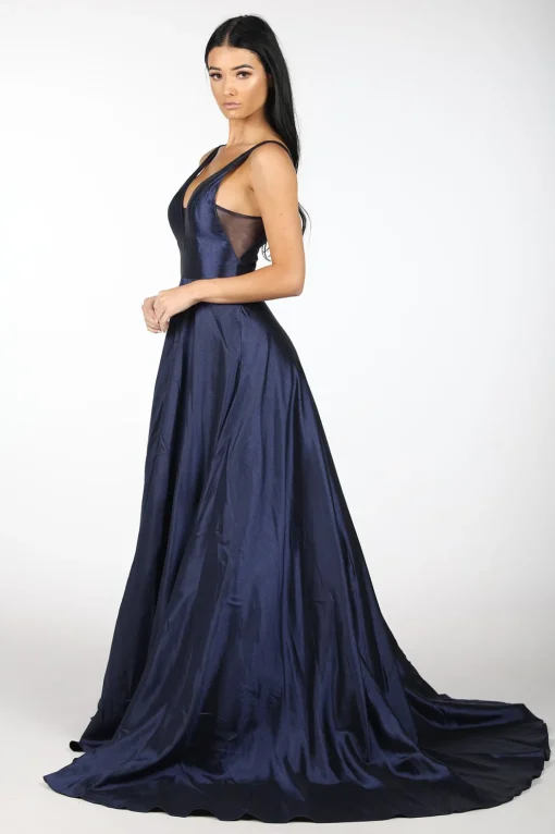 SAMIRA V-Neck Satin Ball Gown - Navy