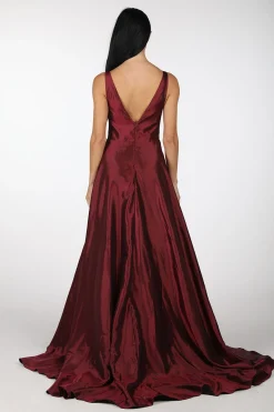 SAMIRA V-Neck Satin Ball Gown - Deep Red