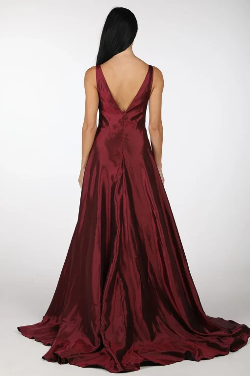 SAMIRA V-Neck Satin Ball Gown - Deep Red