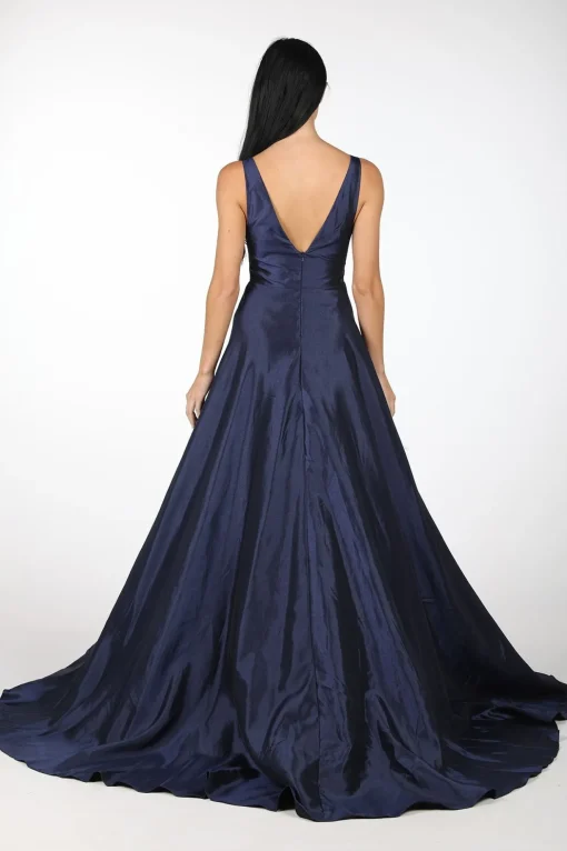 SAMIRA V-Neck Satin Ball Gown - Navy