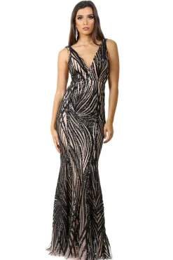Sapphira Sequin Gown - Black & Beige