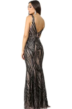 Sapphira Sequin Gown - Black & Beige