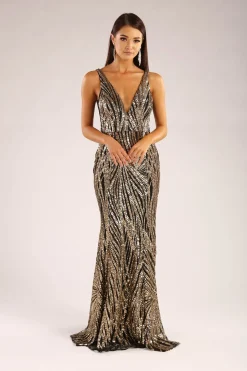 Sapphira Sequin Gown - Gold & Black