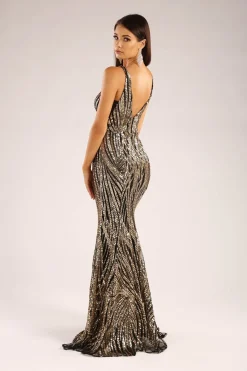 Sapphira Sequin Gown - Gold & Black