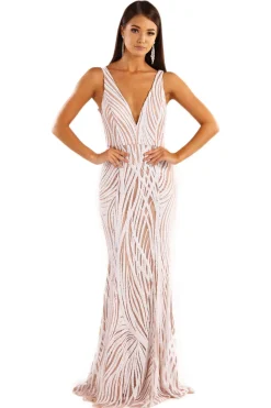 Sapphira Sequin Gown - White & Beige