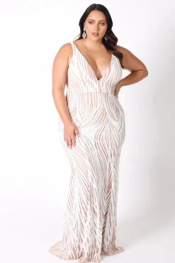 Sapphira Sequin Gown - White & Beige