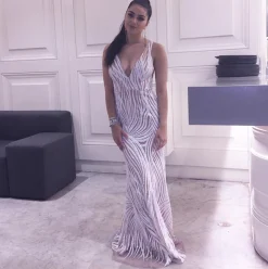 Sapphira Sequin Gown - White & Beige