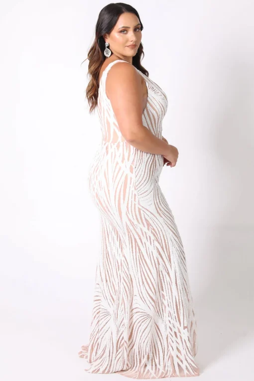 Sapphira Sequin Gown - White & Beige