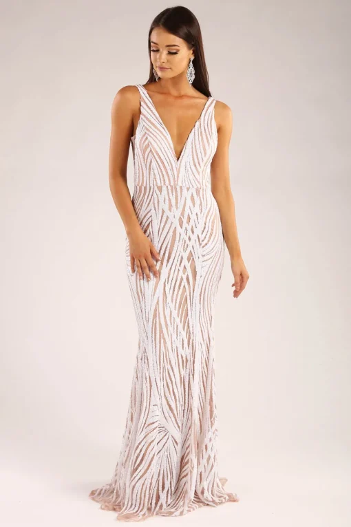 Sapphira Sequin Gown - White & Beige