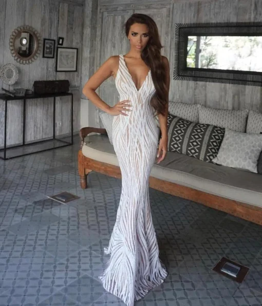 Sapphira Sequin Gown - White & Beige