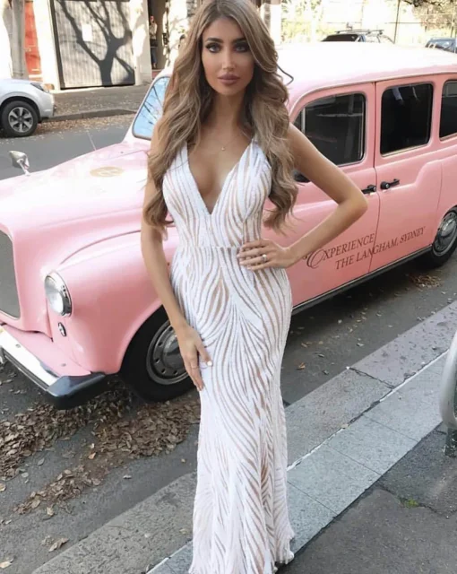 Sapphira Sequin Gown - White & Beige
