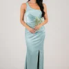 SELENE One Shoulder Satin Maxi Dress - Ice Blue