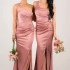 SELENE One Shoulder Satin Maxi Dress - Dusty Pink