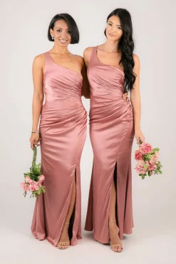 SELENE One Shoulder Satin Maxi Dress - Dusty Pink