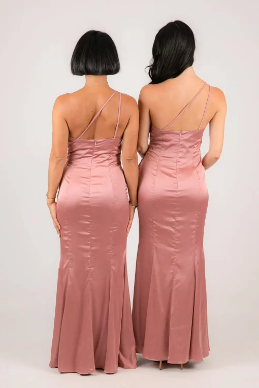 SELENE One Shoulder Satin Maxi Dress - Dusty Pink