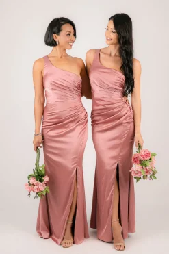 SELENE One Shoulder Satin Maxi Dress - Dusty Pink