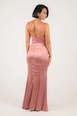 SELENE One Shoulder Satin Maxi Dress - Dusty Pink