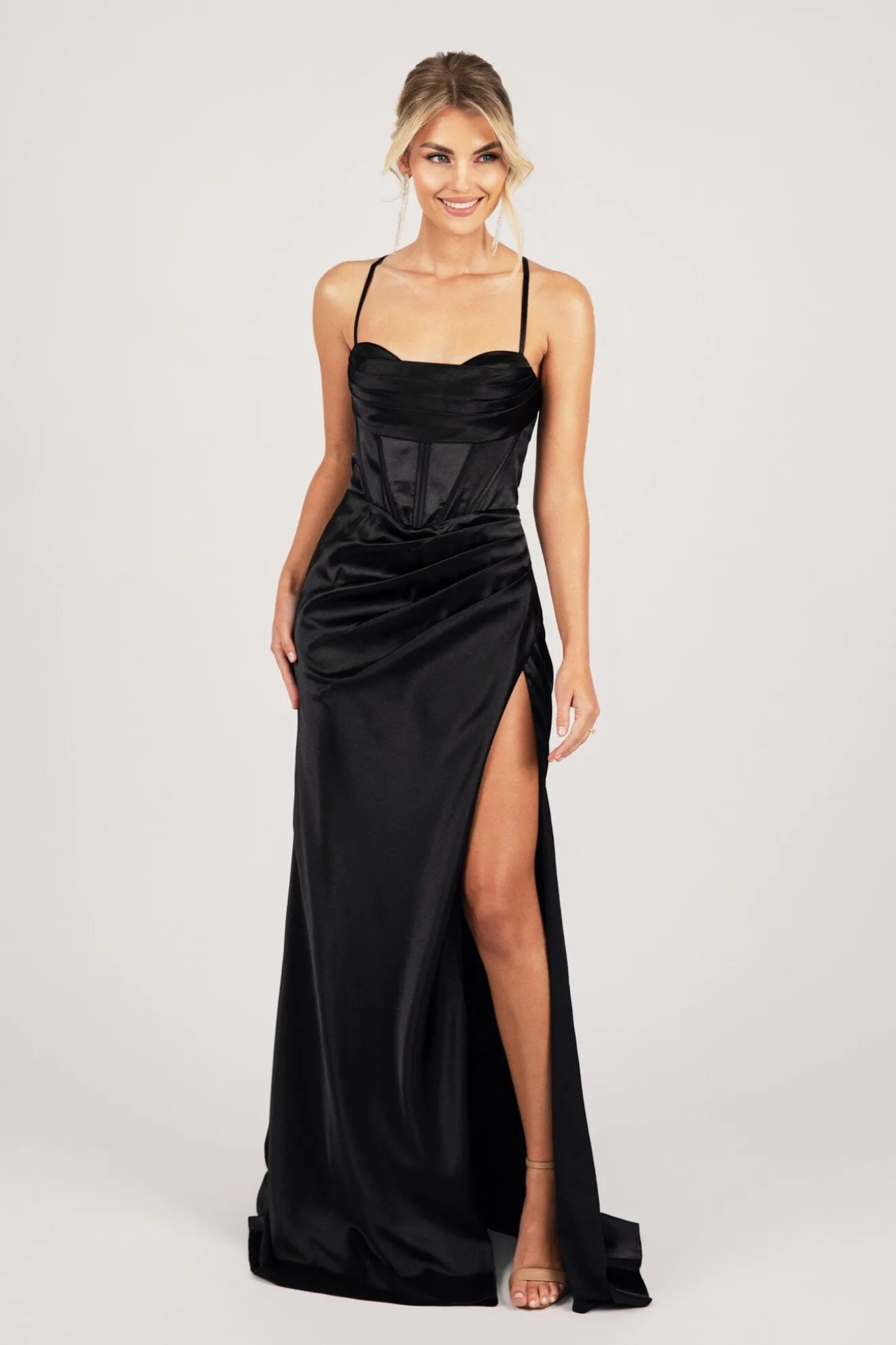 SHANTE Lace Up Back Corset Gown - Black