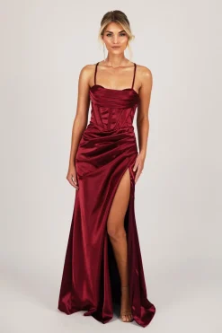 SHANTE Lace Up Back Corset Gown - Deep Red