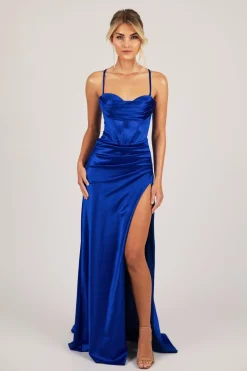 SHANTE Lace Up Back Corset Gown - Royal Blue