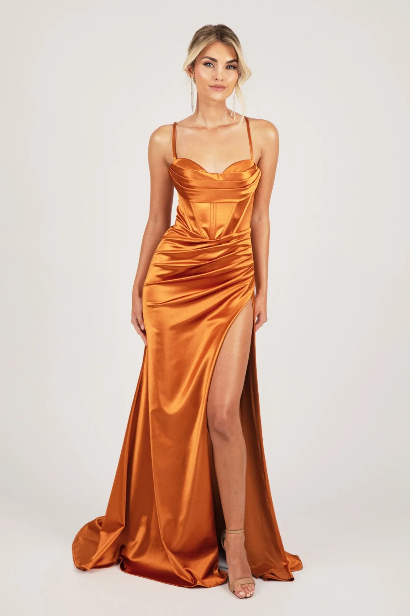 SHANTE Lace Up Back Corset Gown - Burnt Orange