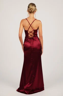 SHANTE Lace Up Back Corset Gown - Deep Red
