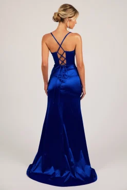 SHANTE Lace Up Back Corset Gown - Royal Blue