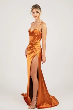 SHANTE Lace Up Back Corset Gown - Burnt Orange