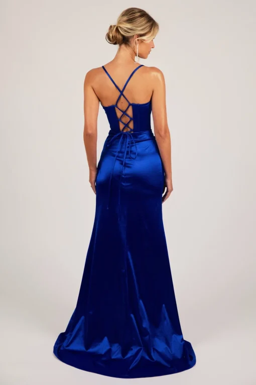 SHANTE Lace Up Back Corset Gown - Royal Blue