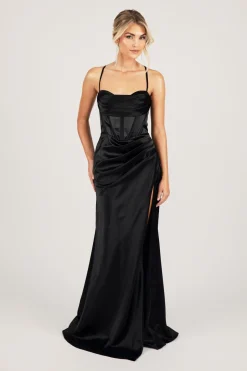SHANTE Lace Up Back Corset Gown - Black