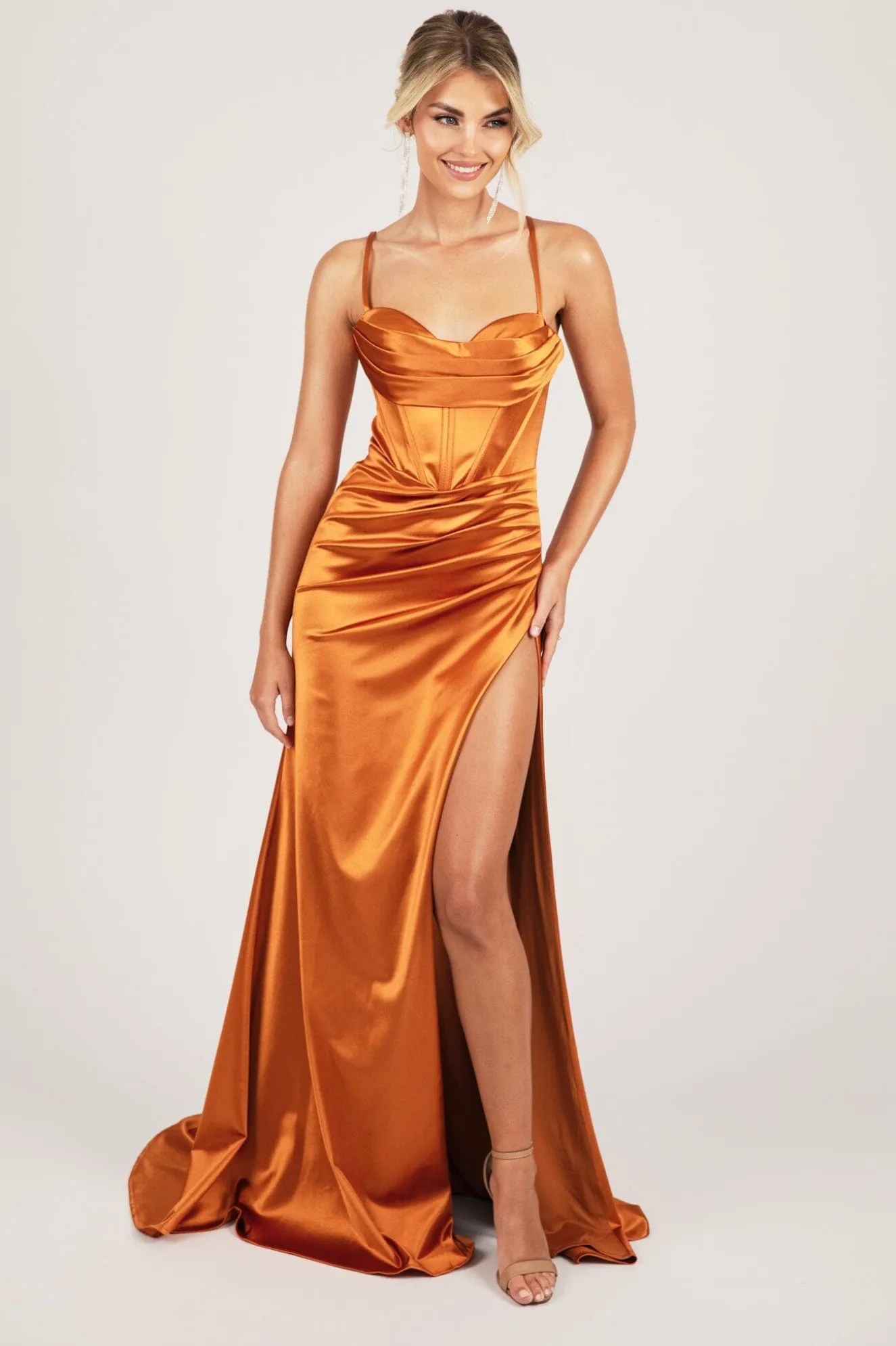 SHANTE Lace Up Back Corset Gown - Burnt Orange