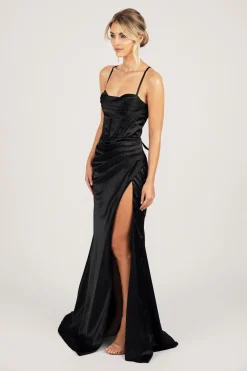 SHANTE Lace Up Back Corset Gown - Black