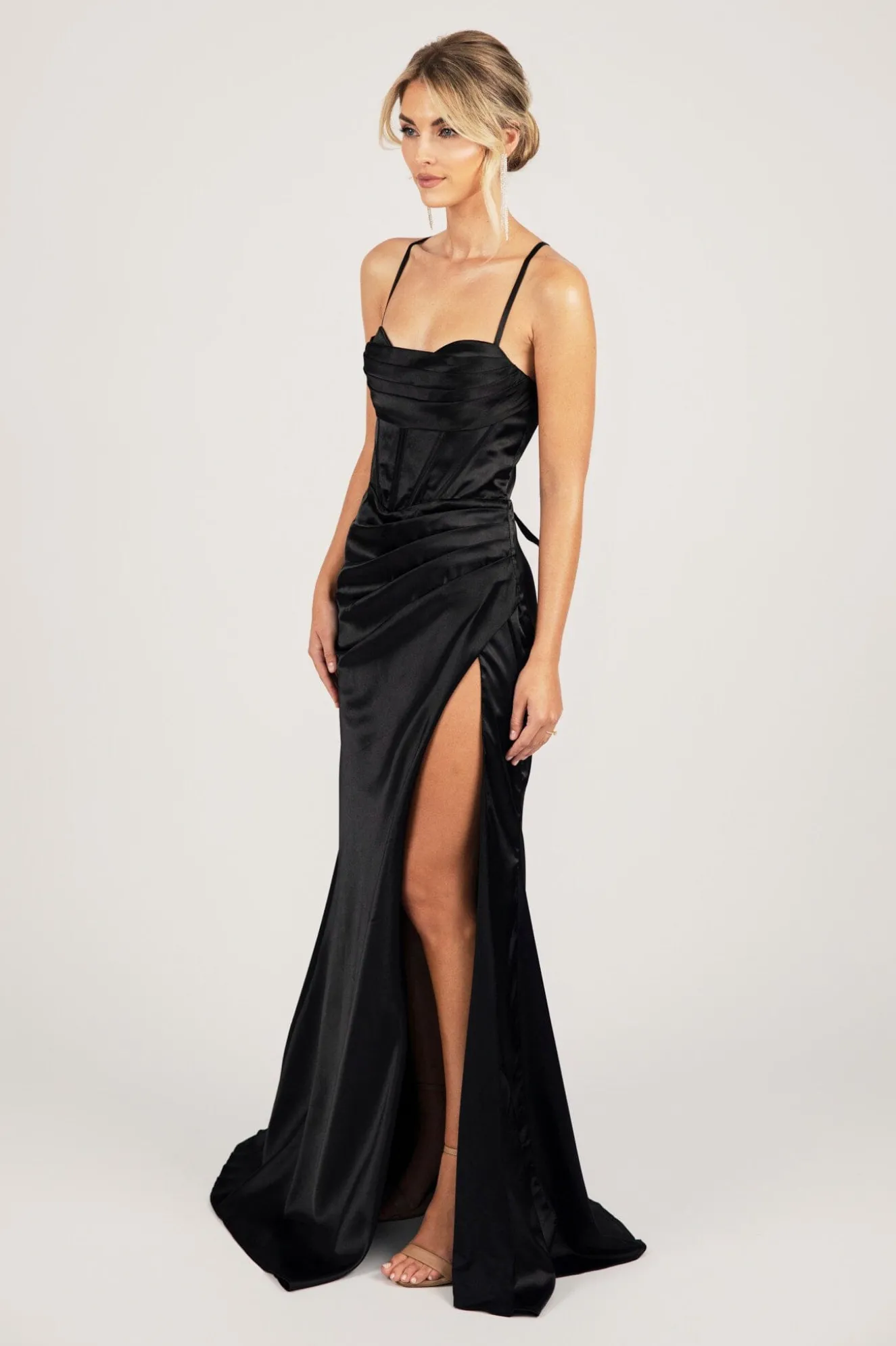 SHANTE Lace Up Back Corset Gown - Black