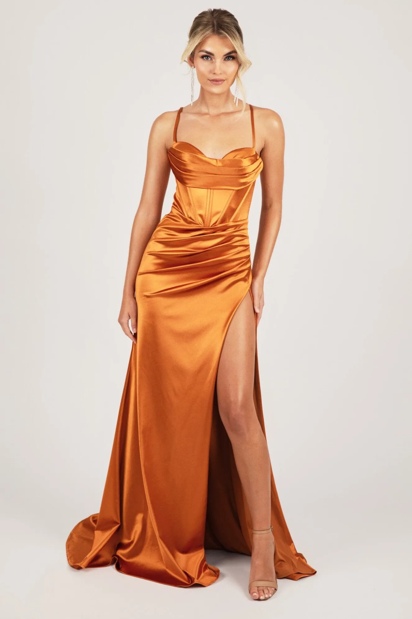 SHANTE Lace Up Back Corset Gown - Burnt Orange
